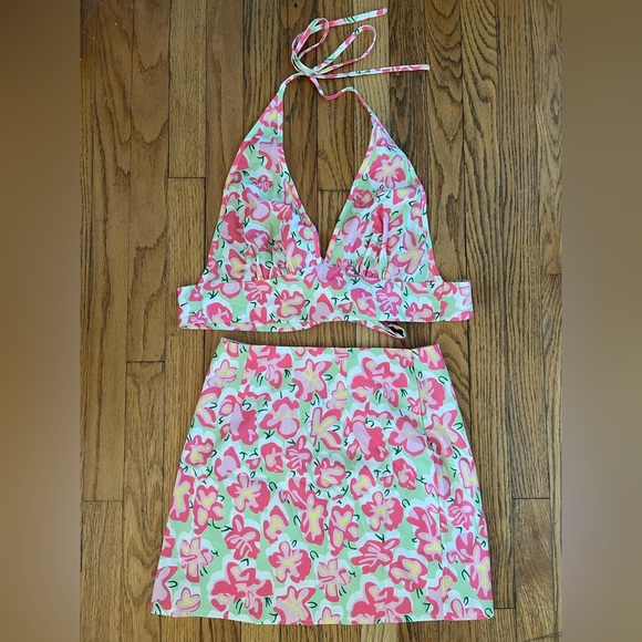 SHEIN Dresses & Skirts - boho funky floral two piece set - adjustable halter crop top and mini skirt NWOT